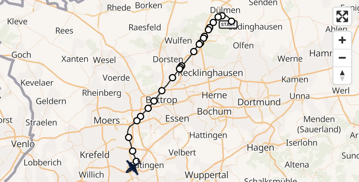 Routekaart van de vlucht: Polizeiflugzeug nach Düsseldorf Airport