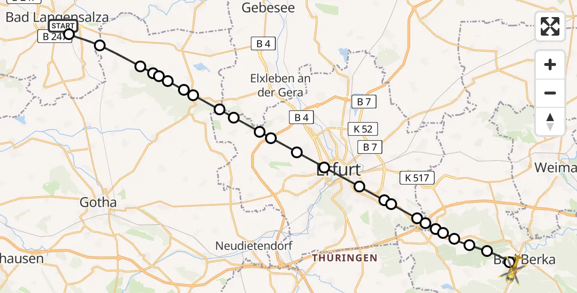 Routekaart van de vlucht: Ambulanzhubschrauber nach Bad Berka Central Hospital Heliport