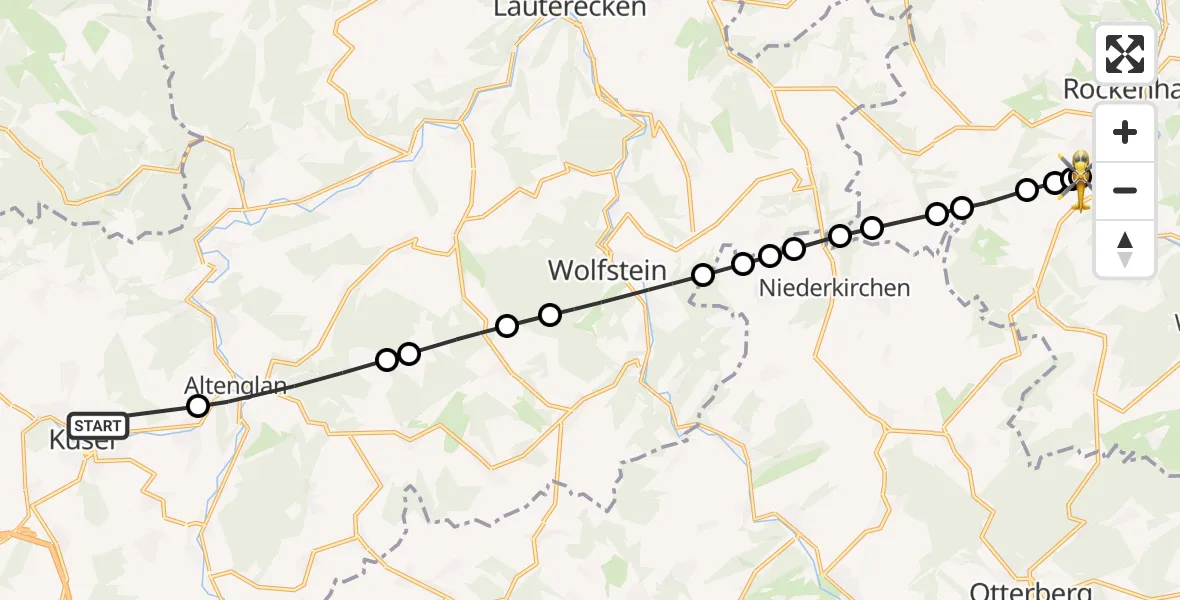 Flugroute Rettungshubschrauber Kusel - Imsweiler UL, 25 Februar 2026, 17:21
