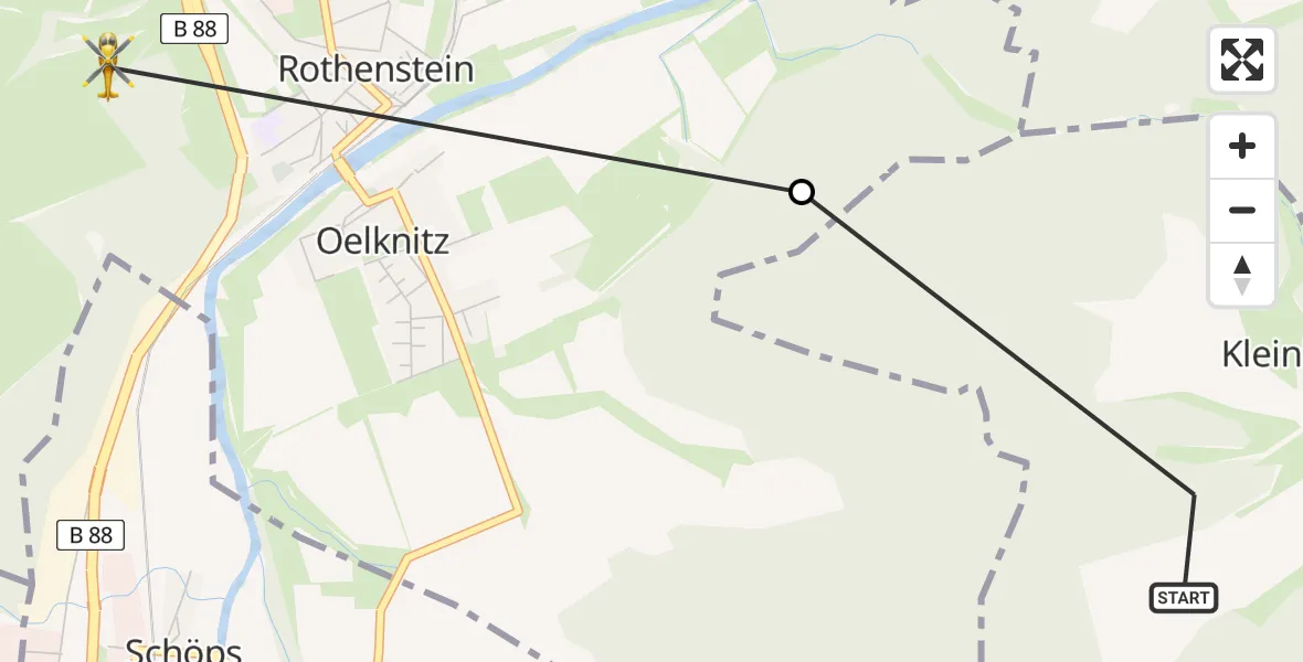 Flugroute Rettungshubschrauber Kleinbockedra - Oelknitz, 25 Februar 2026, 17:24