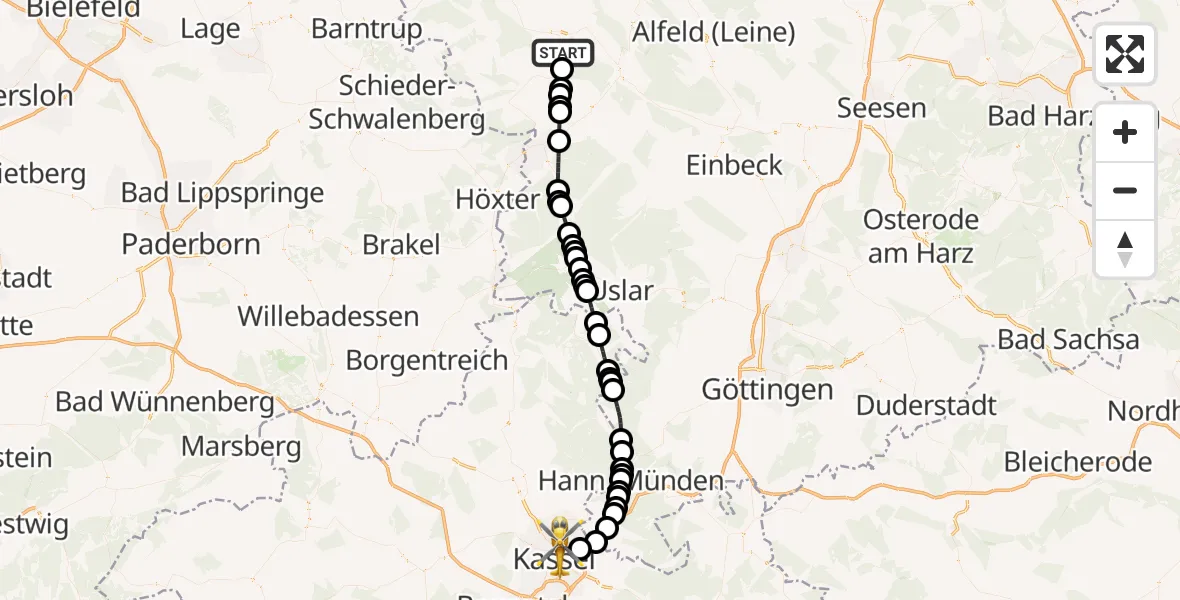 Routekaart van de vlucht: Rettungshubschrauber nach Kassel, Mönchebergstraße