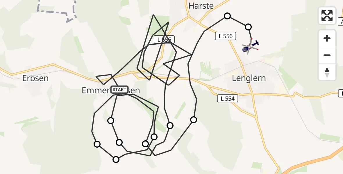 Flugroute Polizeihubschrauber Bovenden - Bovenden, 25 Februar 2026, 17:33