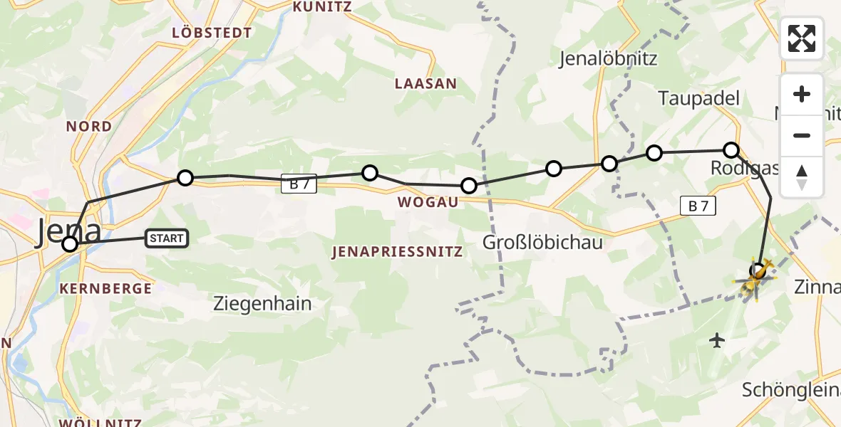 Flugroute Rettungshubschrauber Wenigenjena - Zinna, 25 Februar 2026, 17:47