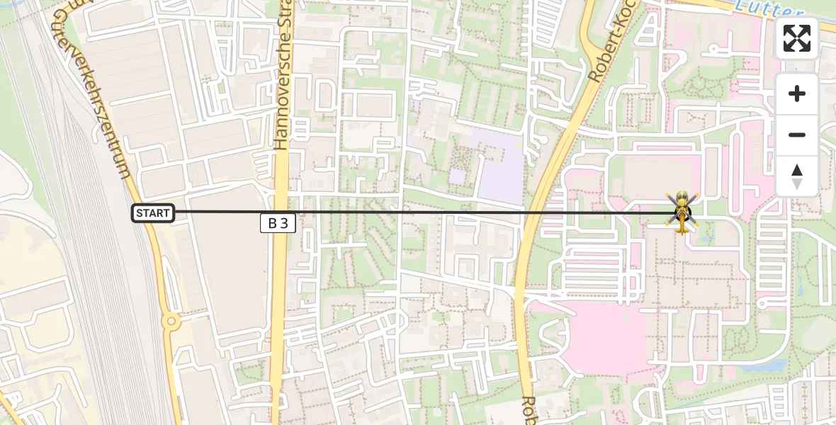 Flugroute Rettungshubschrauber Göttingen - Göttingen University Clinic Heliport, 25 Februar 2026, 18:31