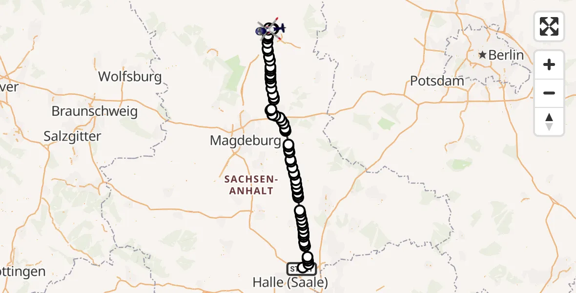 Flugroute Polizeihubschrauber Halle-Oppin Airfield - Borstel, 25 Februar 2026, 19:47