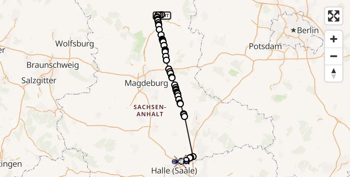 Flugroute Polizeihubschrauber Borstel - Halle-Oppin Airfield, 25 Februar 2026, 20:28