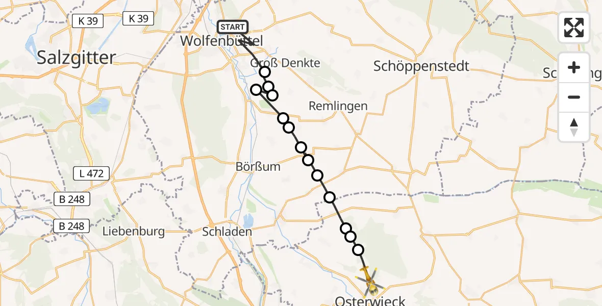 Flugroute Rettungshubschrauber Wolfenbüttel - Osterwieck, 26 Februar 2026, 06:17