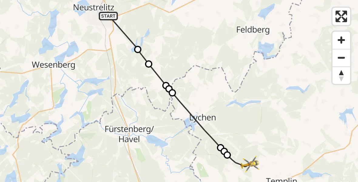 Flugroute Rettungshubschrauber Neustrelitz - Densow, 26 Februar 2026, 06:59