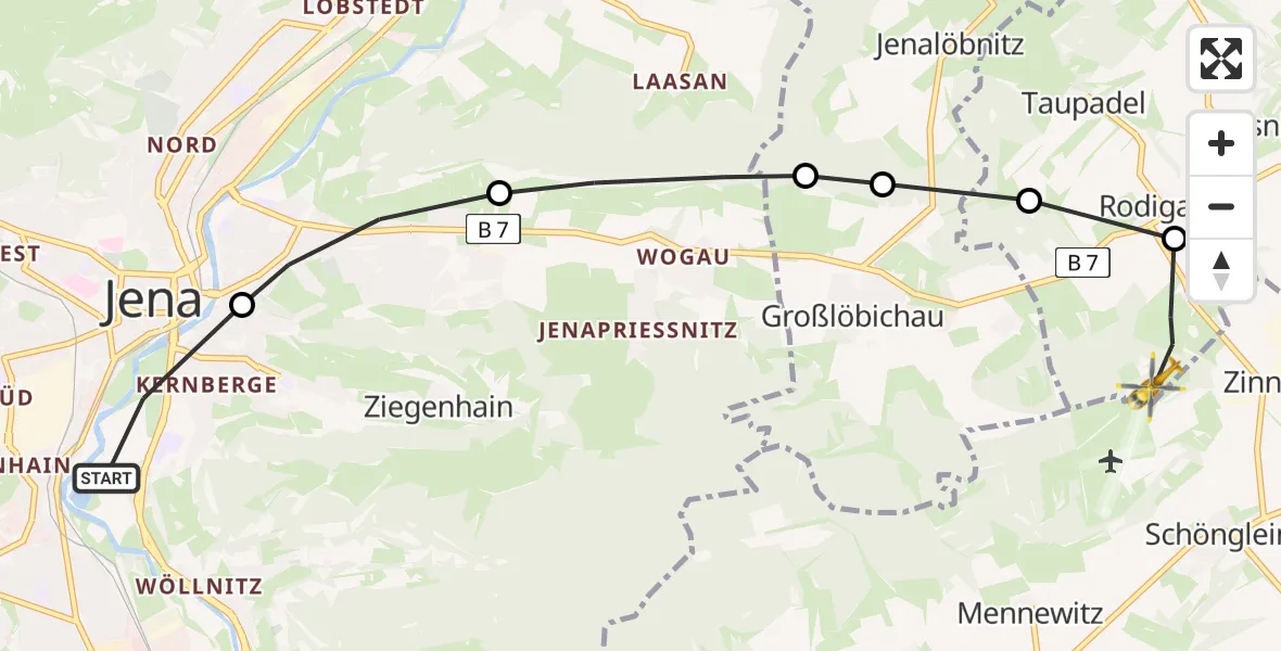 Flugroute Rettungshubschrauber Kernberge - Zinna, 26 Februar 2026, 07:24