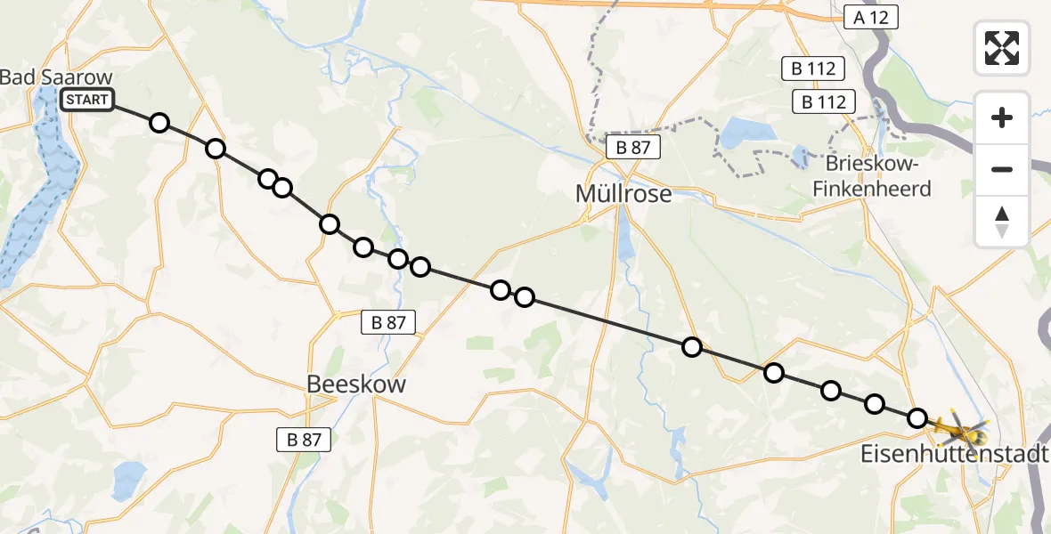 Flugroute Rettungshubschrauber Bad Saarow - Eisenhüttenstadt, 26 Februar 2026, 07:43
