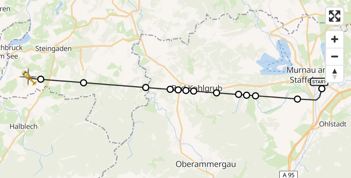 Flugroute Rettungshubschrauber Murnau Accident Hospital Heliport - Prem, 26 Februar 2026, 07:48
