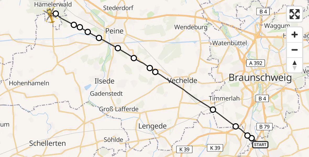 Routekaart van de vlucht: Rettungshubschrauber nach Lehrte, Gut Schierke