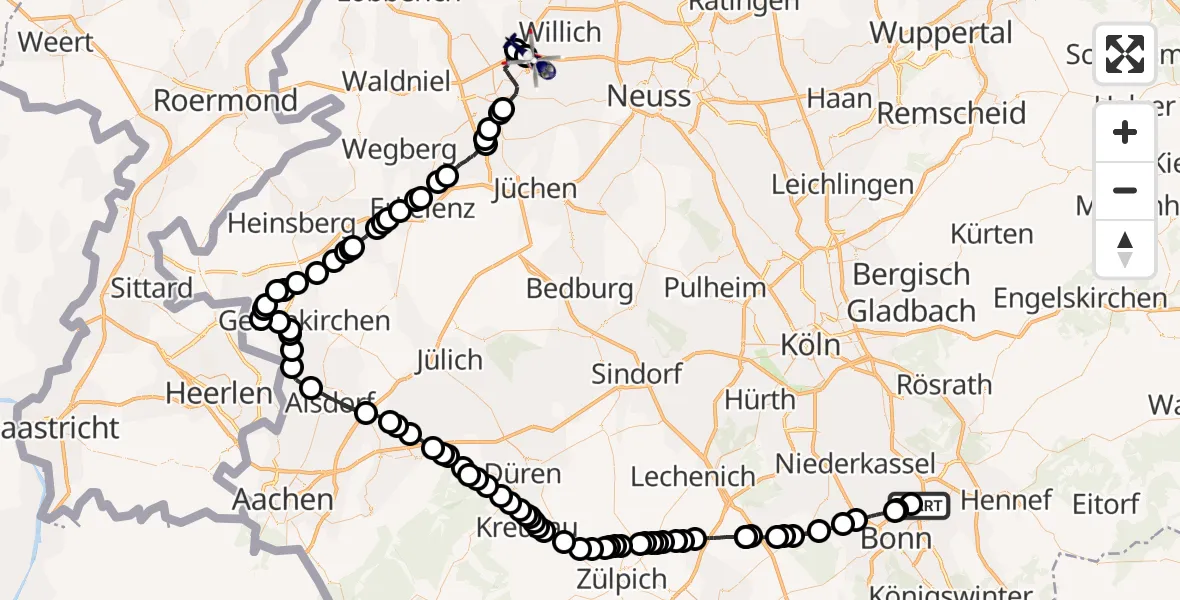 Flugroute Polizeihubschrauber Meindorf - Mönchengladbach Airport, 26 Februar 2026, 08:36