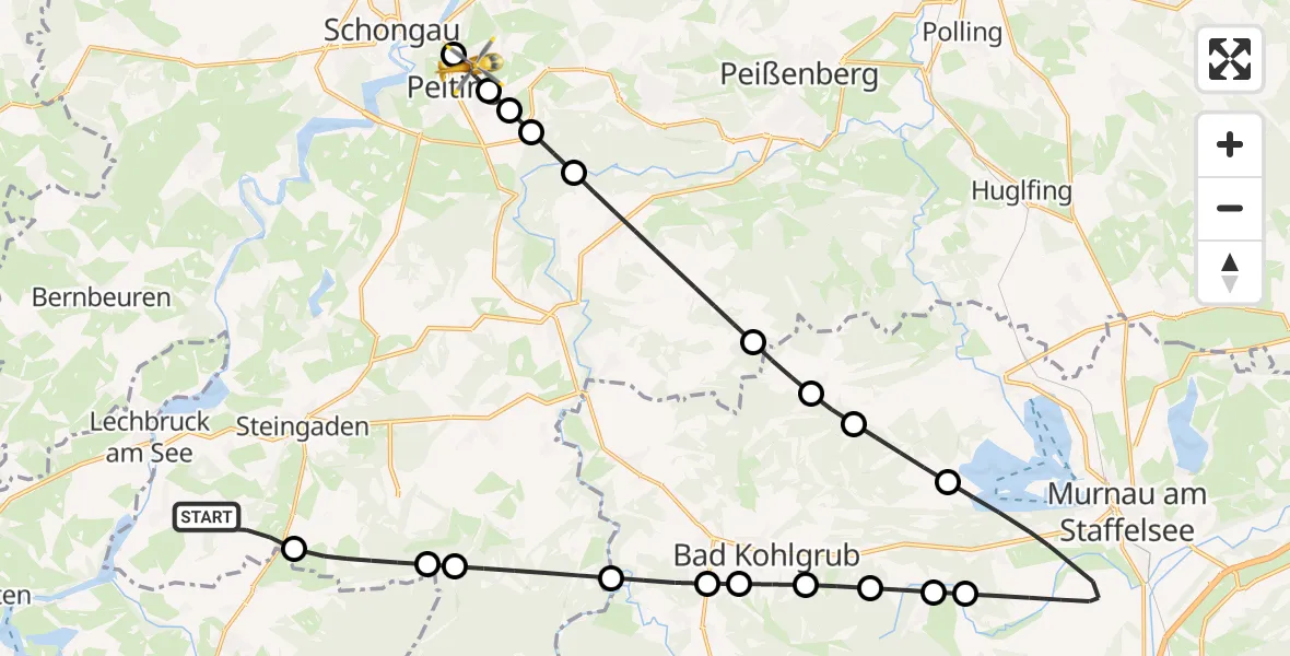 Routekaart van de vlucht: Rettungshubschrauber nach Hausen, Eiselenweg
