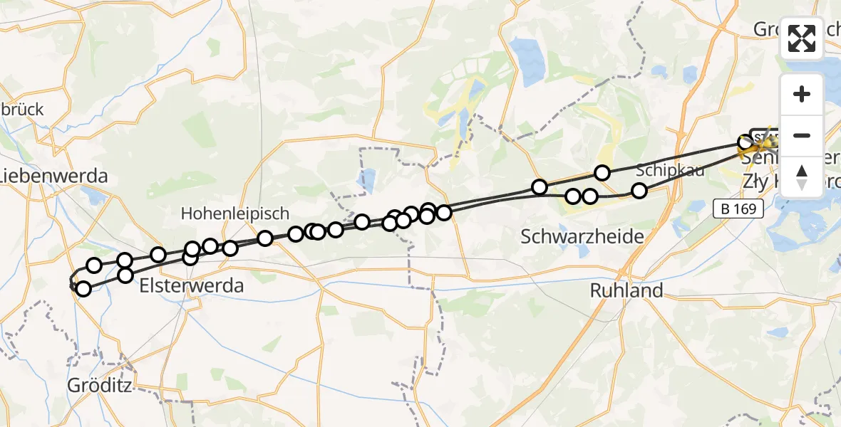 Flugroute Rettungshubschrauber Senftenberg - Schipkau, 26 Februar 2026, 08:43