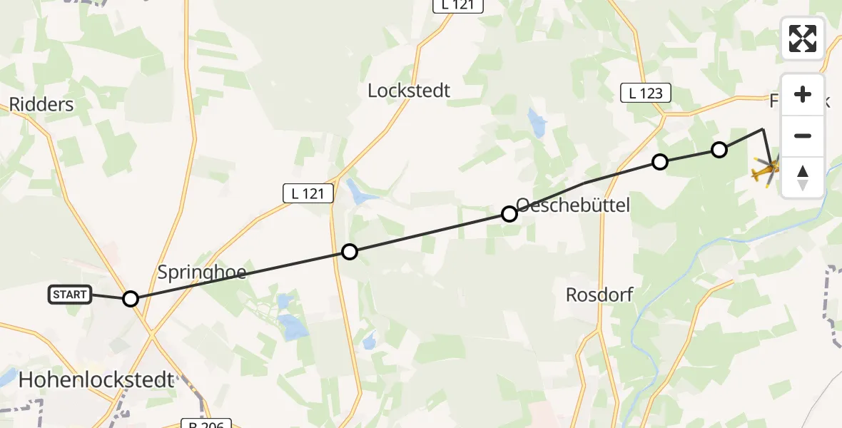 Flugroute Rettungshubschrauber Hohenlockstedt - Fitzbek, 26 Februar 2026, 08:46