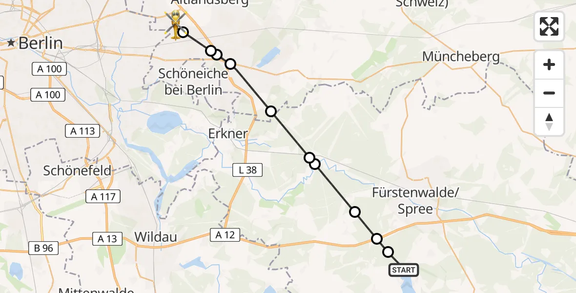Flugroute Rettungshubschrauber Bad Saarow - Neuenhagen bei Berlin, 26 Februar 2026, 09:01