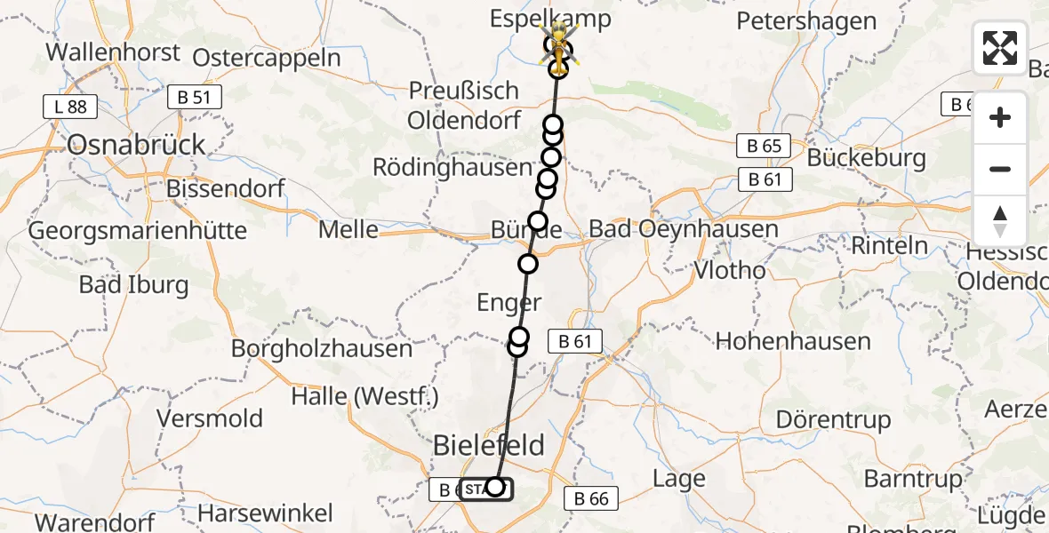 Flugroute Rettungshubschrauber Luftrettungszentrum Bielefeld - Isenstedt, 26 Februar 2026, 09:13