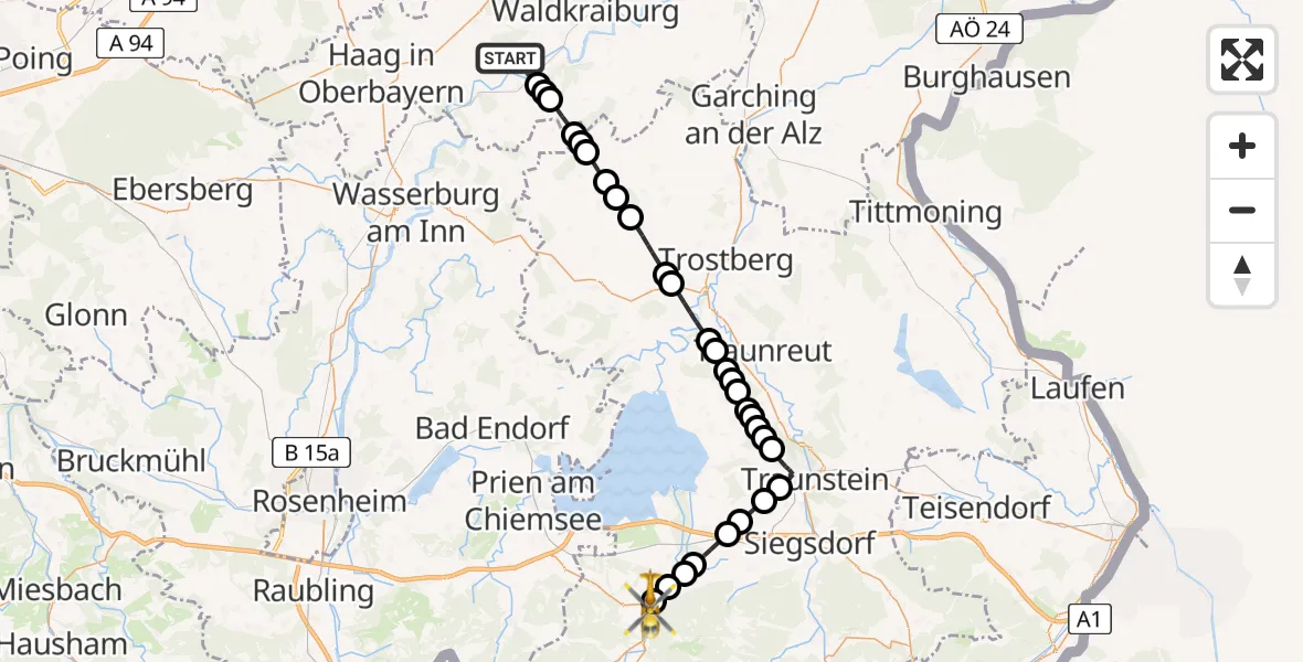 Flugroute Rettungshubschrauber Au am Inn - Grassau, 26 Februar 2026, 09:23