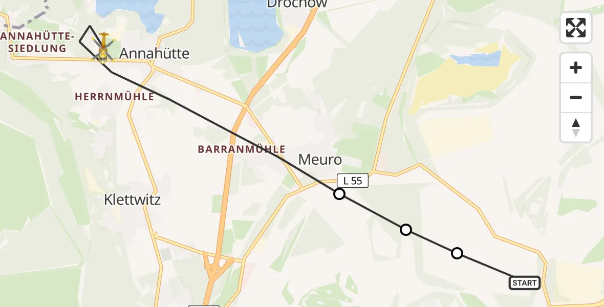 Flugroute Rettungshubschrauber Senftenberg - Schipkau, 26 Februar 2026, 09:29