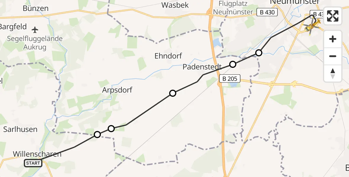 Routekaart van de vlucht: Rettungshubschrauber nach Neumünster, Sachsenring