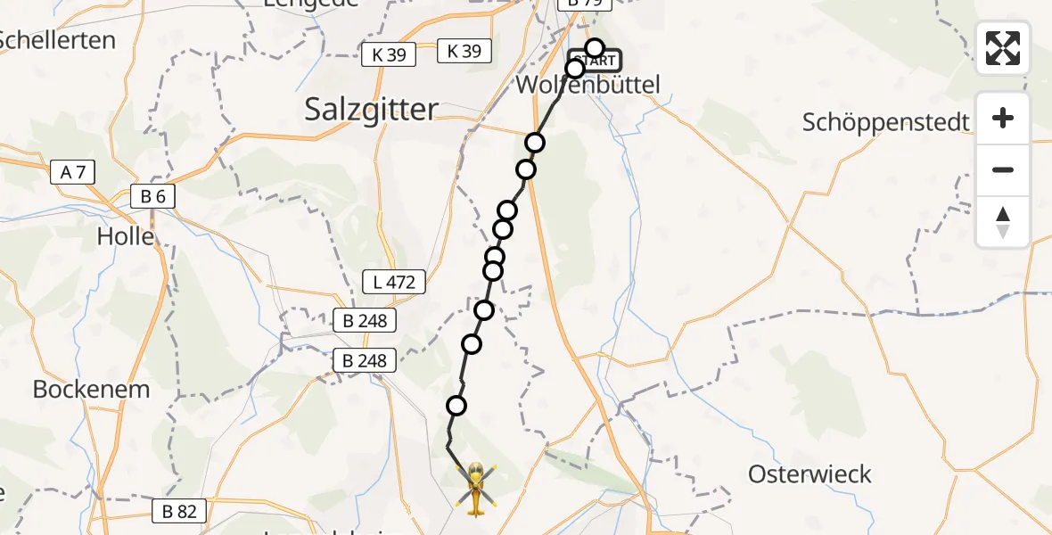 Flugroute Rettungshubschrauber Wolfenbüttel - Hahndorf, 26 Februar 2026, 09:41