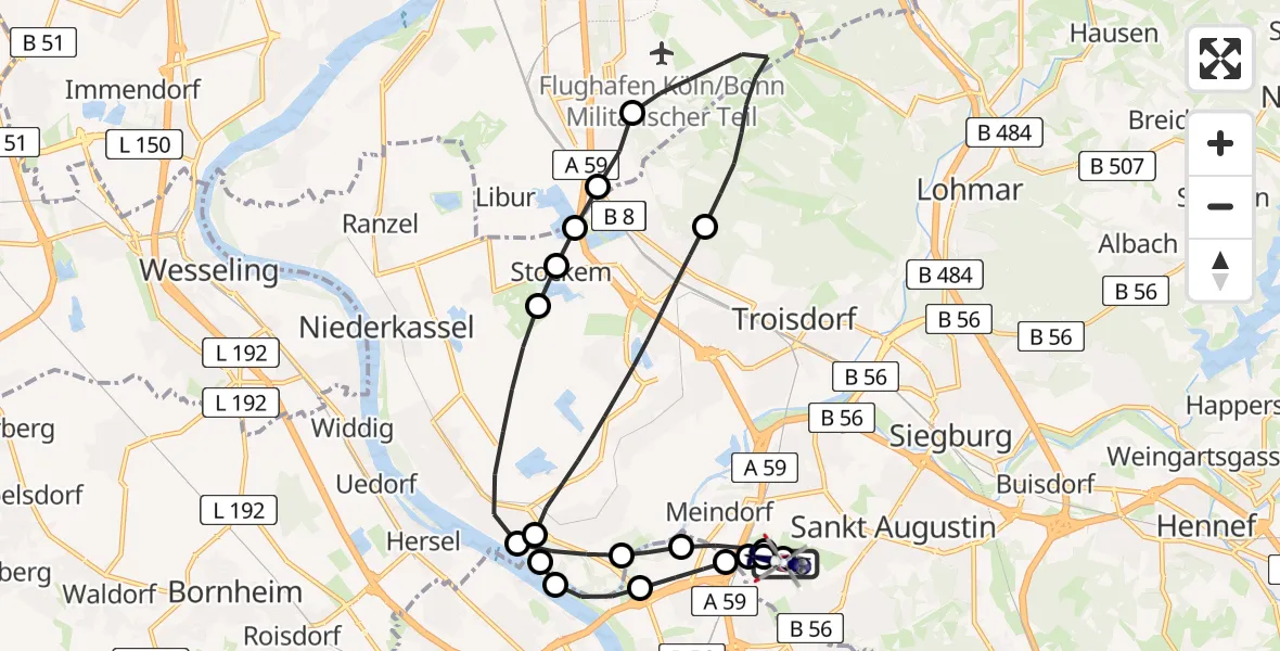 Flugroute Polizeihubschrauber Bonn-Hangelar Airfield - Sankt Augustin, 26 Februar 2026, 09:44