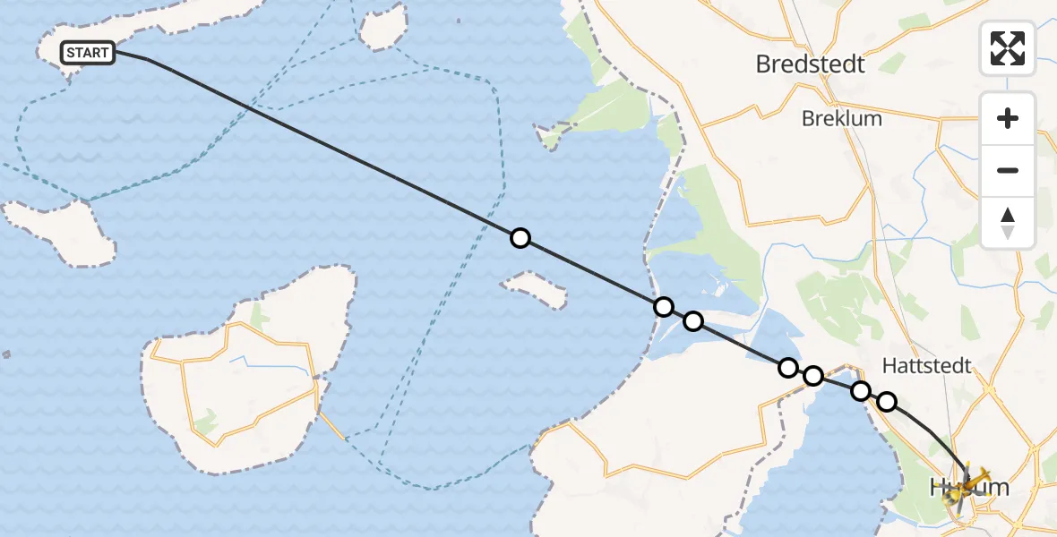 Routekaart van de vlucht: Rettungshubschrauber nach Husum, Adolf-Brütt-Straße