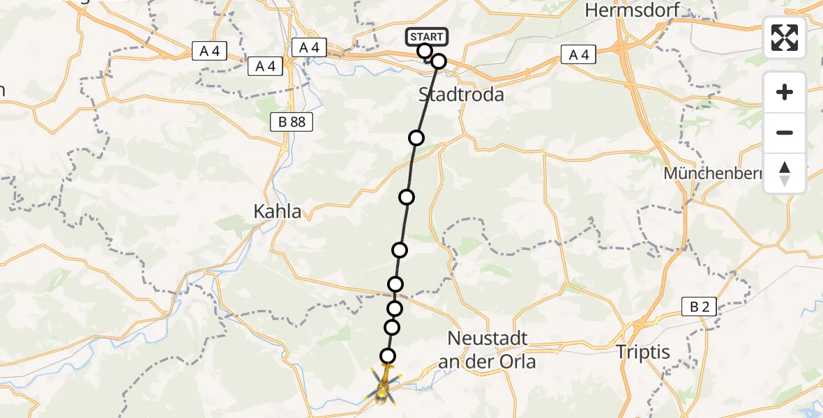 Flugroute Rettungshubschrauber Zöttnitz - Kolba, 26 Februar 2026, 09:46