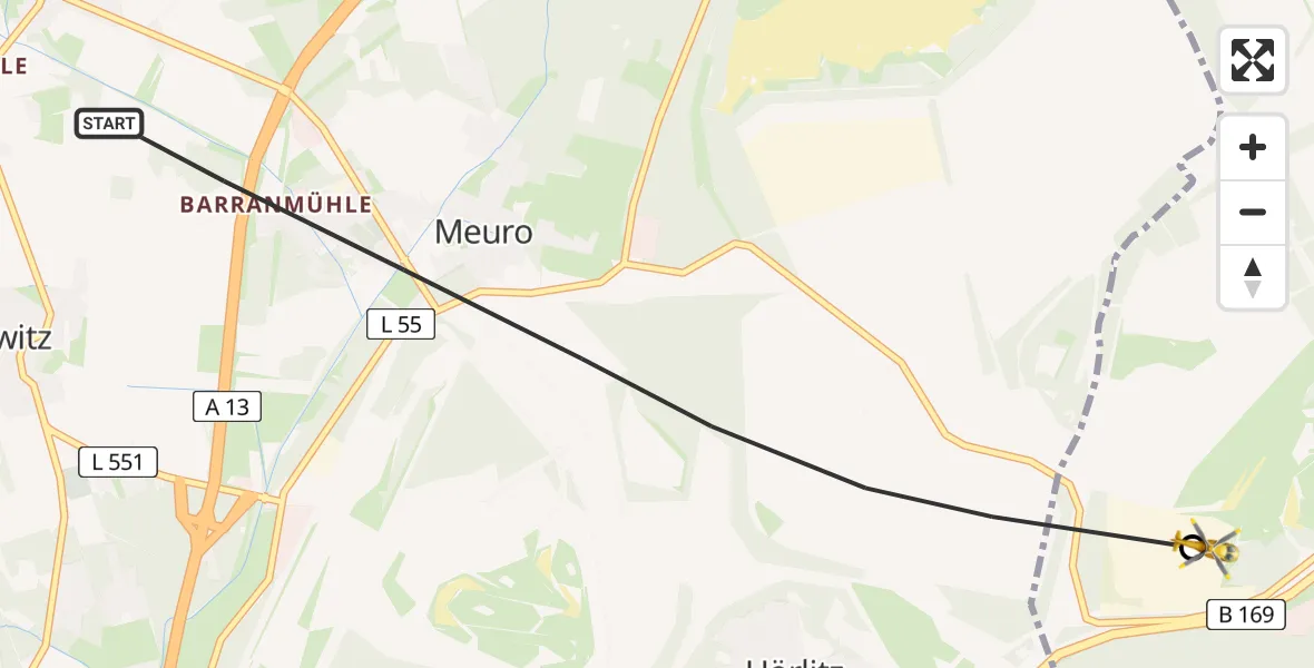 Flugroute Rettungshubschrauber Schipkau - Senftenberg, 26 Februar 2026, 09:55
