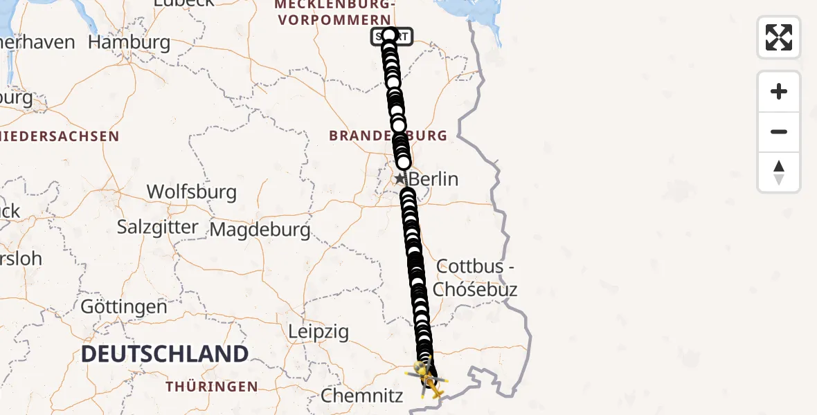 Flugroute Rettungshubschrauber Neubrandenburg Trollenhagen Airport - Theisewitz, 26 Februar 2026, 09:58