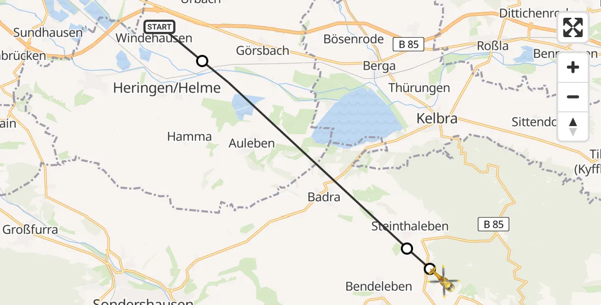 Flugroute Rettungshubschrauber Windehausen - Rottleben, 26 Februar 2026, 09:59