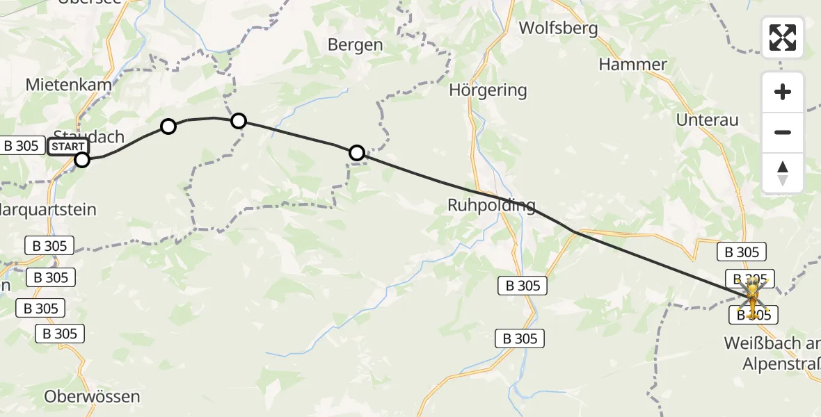Flugroute Rettungshubschrauber Grassau - Weißbach an der Alpenstraße, 26 Februar 2026, 10:00