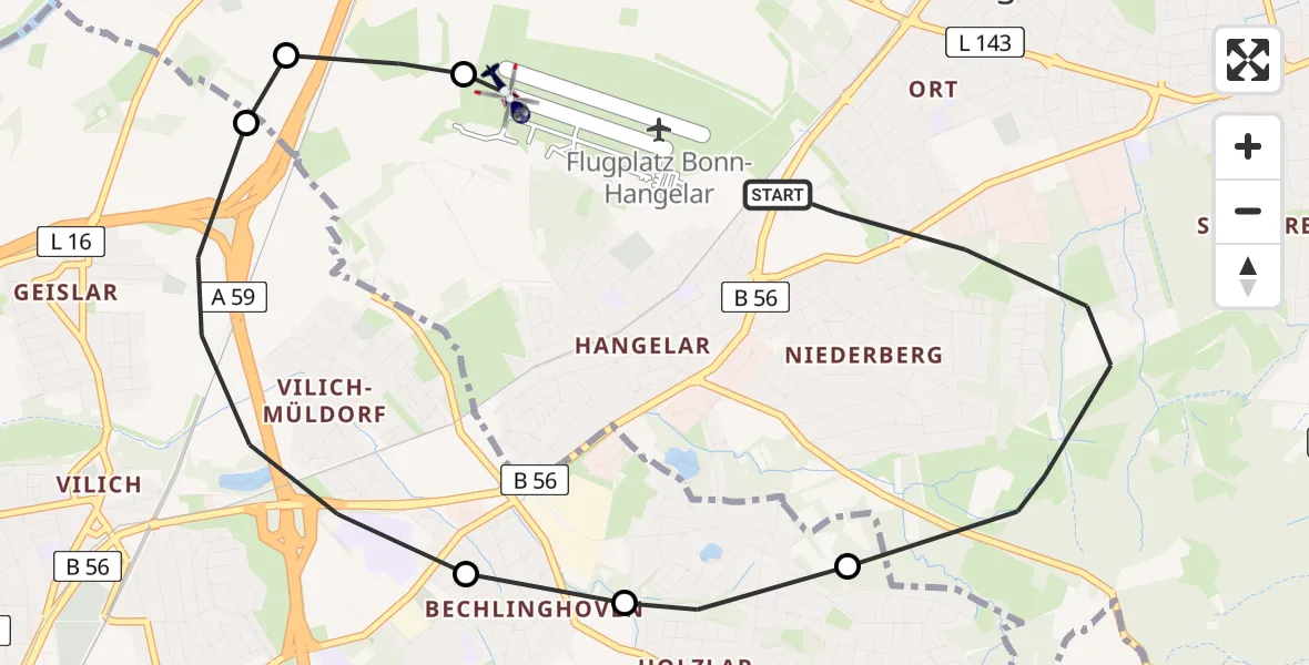 Flugroute Polizeihubschrauber Sankt Augustin - Bonn-Hangelar Airfield, 26 Februar 2026, 10:00