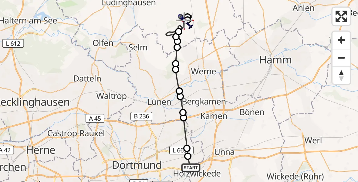 Flugroute Polizeihubschrauber Dortmund Airport - Capelle, 26 Februar 2026, 10:03