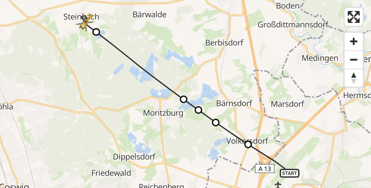 Flugroute Rettungshubschrauber Dresden Airport - Steinbach, 26 Februar 2026, 10:06