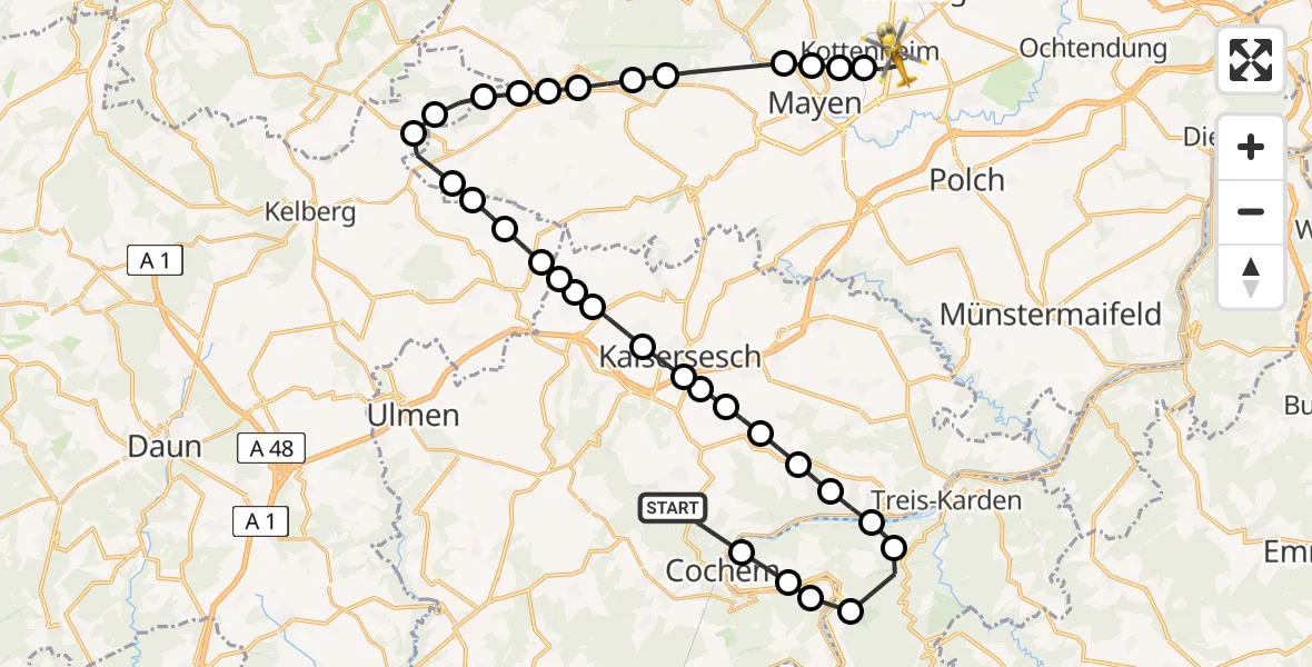 Routekaart van de vlucht: Ambulanzhubschrauber nach Thür, B 256