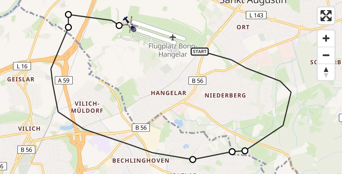 Flugroute Polizeihubschrauber Sankt Augustin - Sankt Augustin, 26 Februar 2026, 10:07