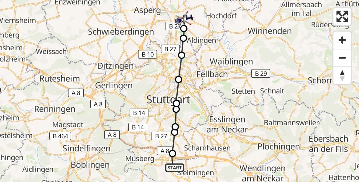 Flugroute Polizeihubschrauber Stuttgart Airport - Ludwigsburg, 26 Februar 2026, 10:07