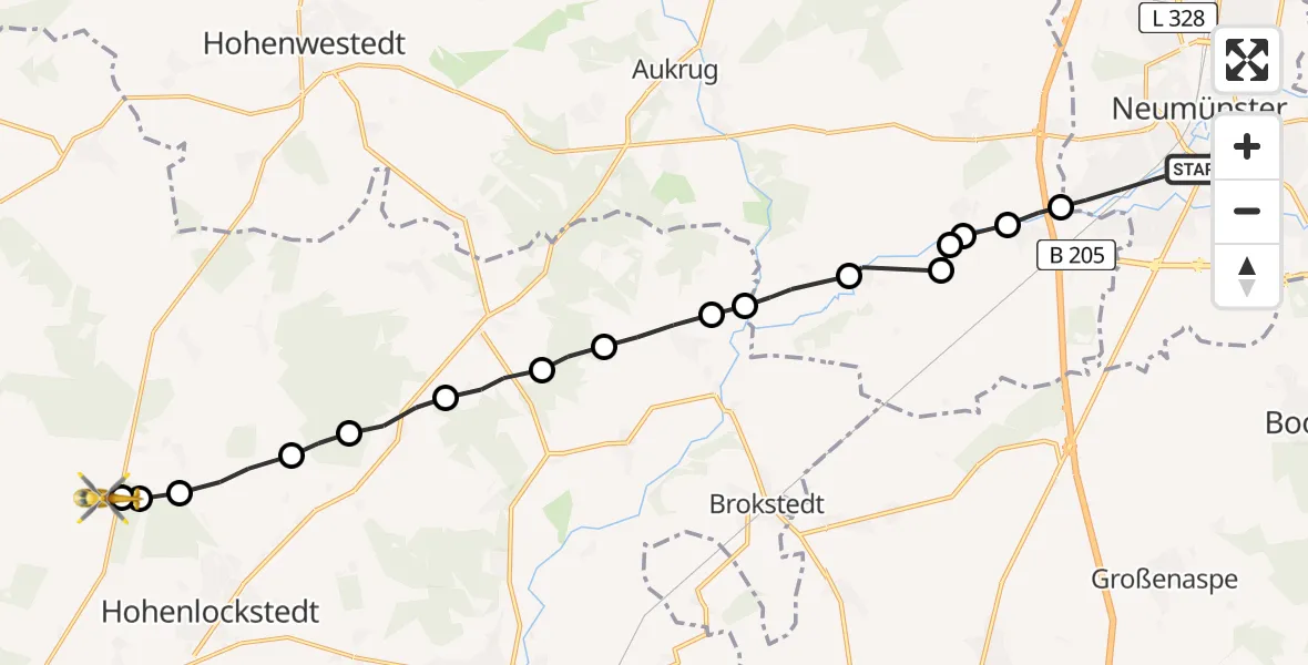 Flugroute Rettungshubschrauber Neumünster - Itzehoe Hungriger Wolf Airfield, 26 Februar 2026, 10:15