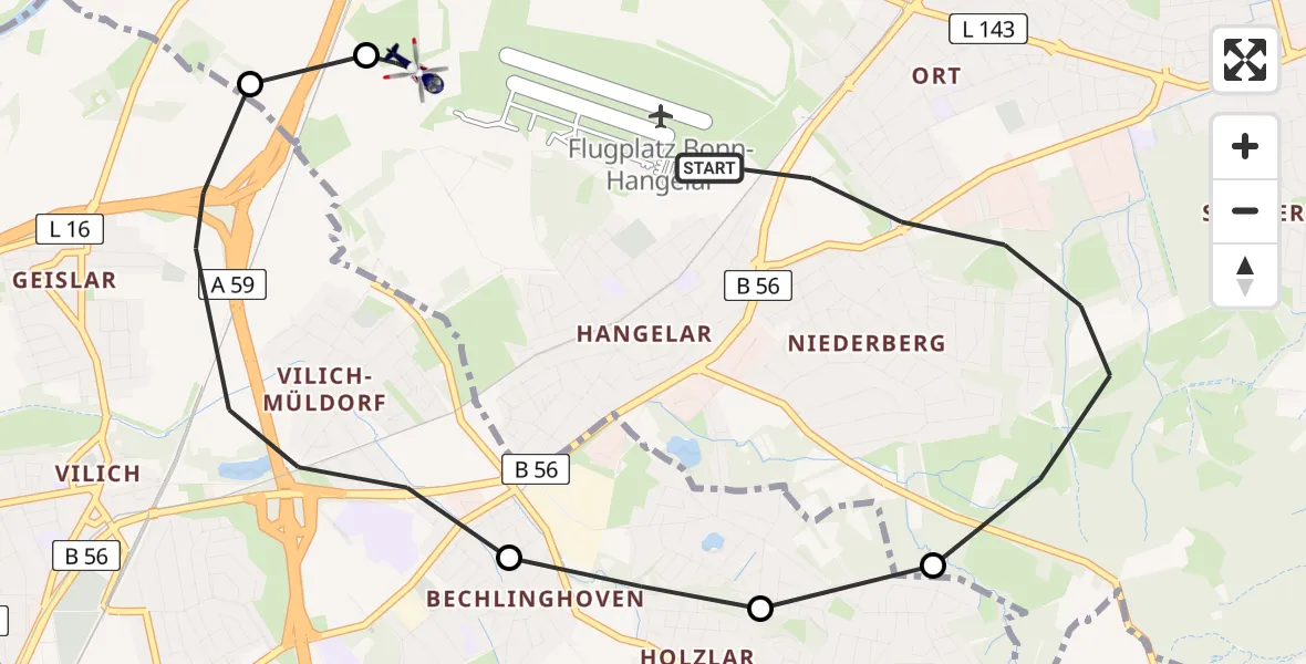 Flugroute Polizeihubschrauber Sankt Augustin - Meindorf, 26 Februar 2026, 10:19