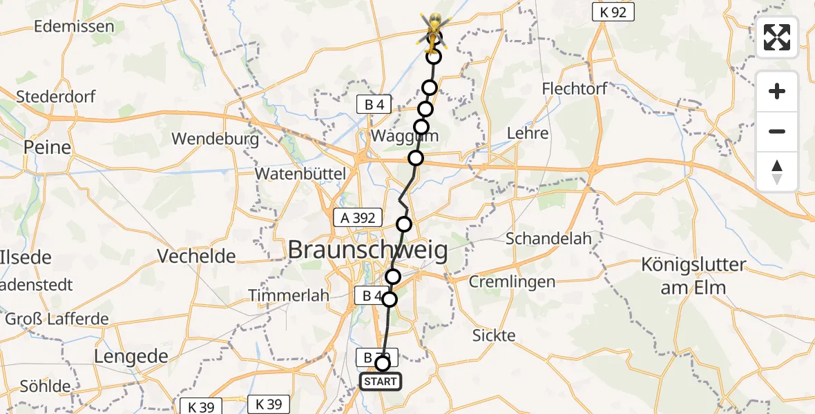 Routekaart van de vlucht: Rettungshubschrauber nach Wedelheine, Ellernriede