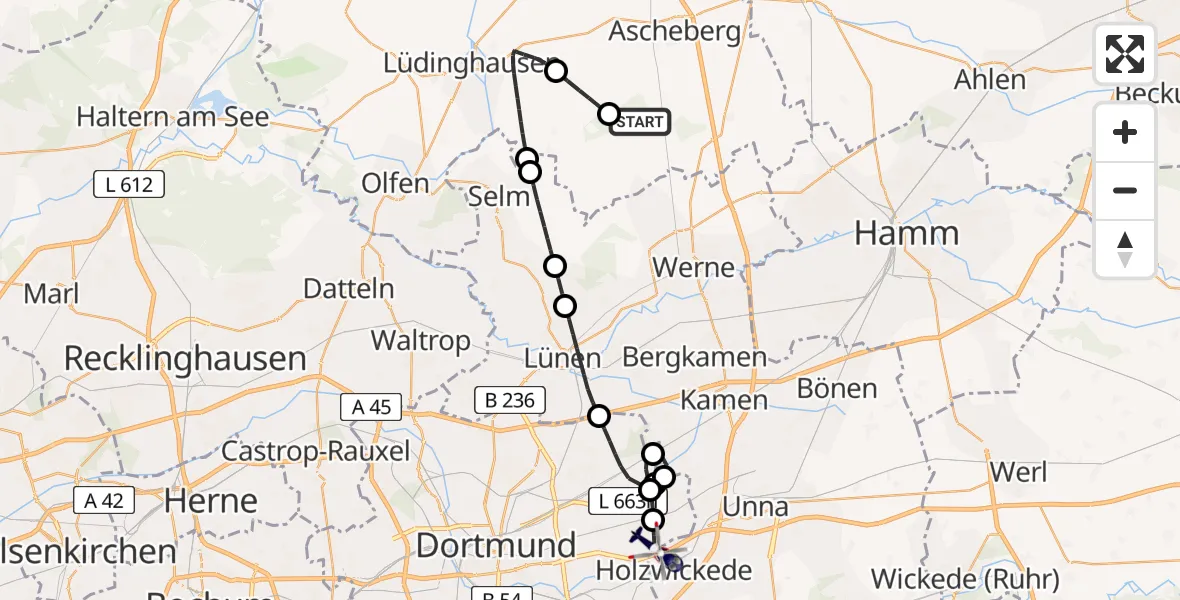 Flugroute Polizeihubschrauber Capelle - Dortmund Airport, 26 Februar 2026, 10:21