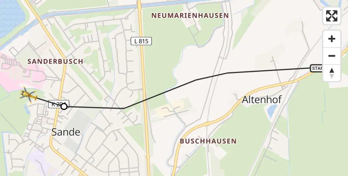 Flugroute Ambulanzhubschrauber Altenhof - Sande, 26 Februar 2026, 10:23