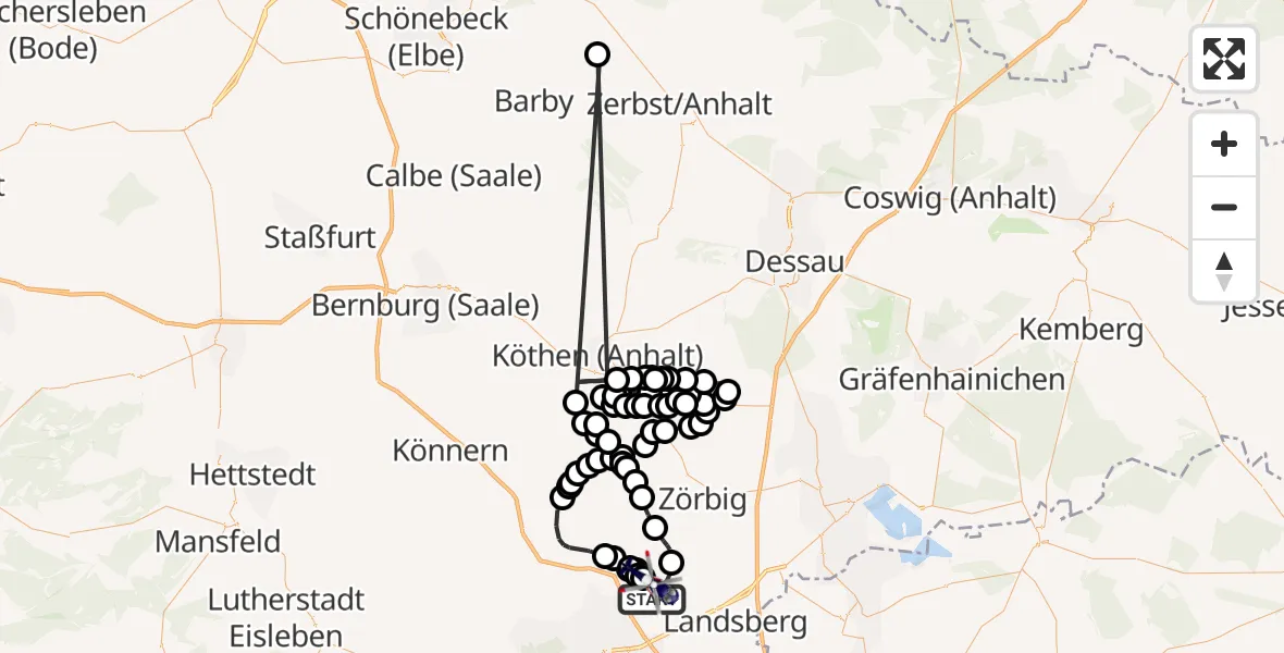 Routekaart van de vlucht: Polizeihubschrauber nach Petersberg, Wendeplatz