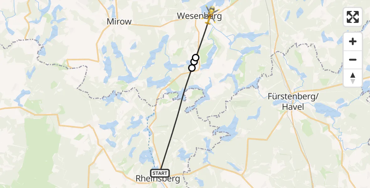 Flugroute Rettungshubschrauber Rheinsberg - Wesenberg, 26 Februar 2026, 10:45