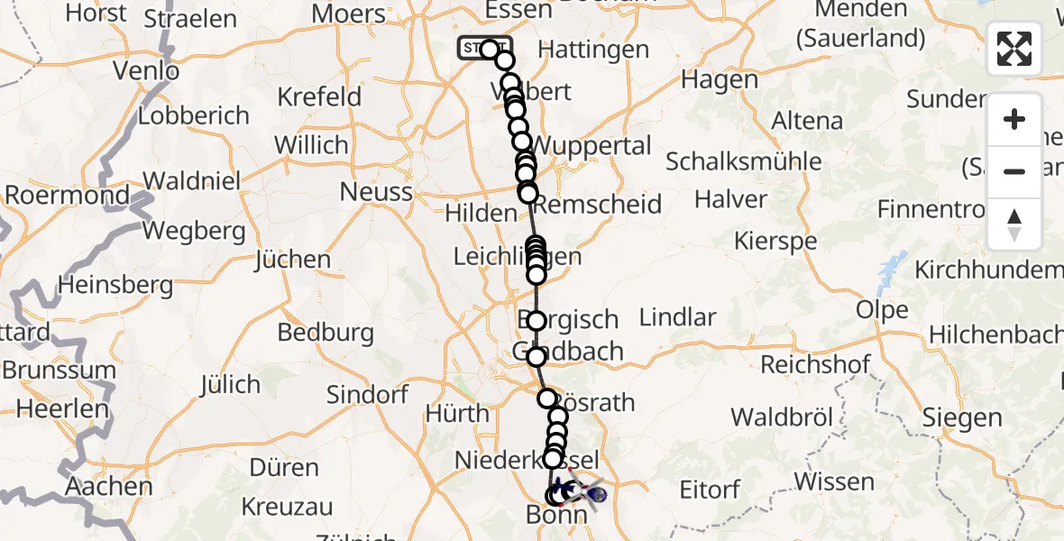 Flugroute Polizeihubschrauber Essen-Mülheim Airport - Sankt Augustin, 26 Februar 2026, 10:48