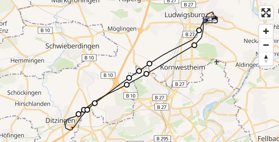 Flugroute Polizeihubschrauber Ludwigsburg - Ludwigsburg, 26 Februar 2026, 10:51