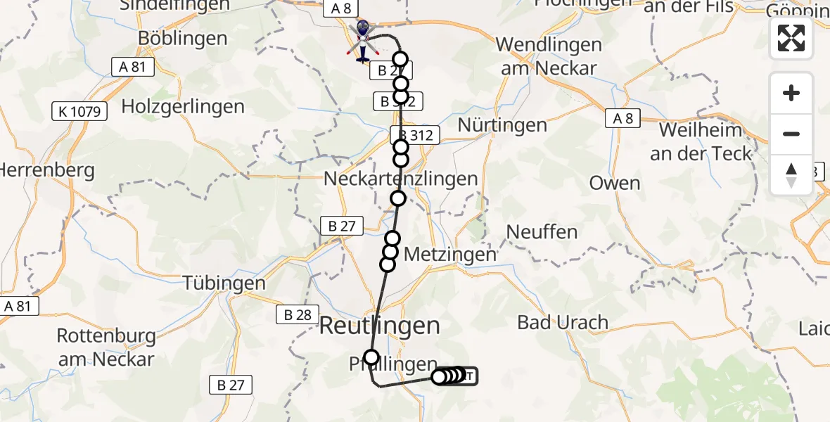 Routekaart van de vlucht: Polizeihubschrauber nach Stuttgart Airport