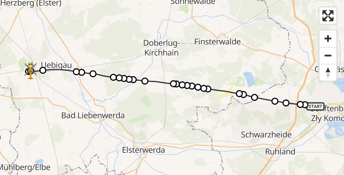 Flugroute Rettungshubschrauber Schipkau - Schmerkendorf, 26 Februar 2026, 10:54